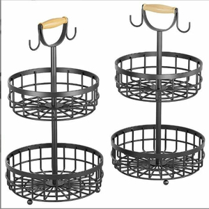 Cesta de Almacenamiento de Metal de Dos Niveles, Redonda, Negra, con Base de Alambre, para Exhibir Artículos de Cocina, Elegante Cesta Decorativa de Alambre - Product Image 5
