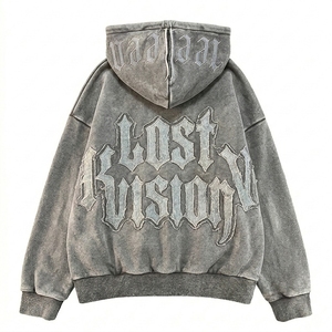 Sudadera con capucha High Street de estilo oscuro con lavado ácido y estampado de letras, premium, oversize para hombre, con bordado de chenilla, estilo streetwear - Product Image 4