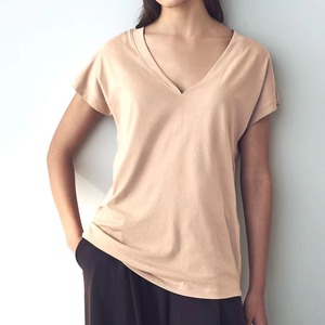T-shirts pour femmes de haute qualité à col en V, personnalisables, à manches courtes, décontractés d'été, en coton respirant, coupe ample, vierges - Product Image 1