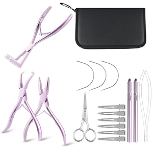 High Quality Gold Hair Extension <b>Pliers</b> <b>Set</b> with Needle Professional Beading Tool Kit <b>Plier</b> Composite Material Pouch - Product Image 6