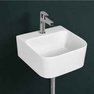 Lavabo Cuadrado Colgante de Pared RIVA, Elegante y Brillante, con Grifo Monomando Cromado, Diseño Minimalista, Fácil de Limpiar, 12L - Product Image 2