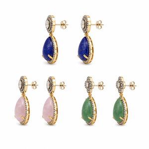 Luxury Stud <b>Earrings</b> 18k Gold Plated Raw Sapphire Gemstone Drop <b>Earrings</b> Vintage <b>Fine</b> Jewelry for Women - Product Image 2