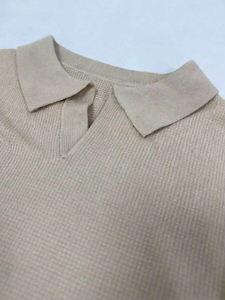Chemise en tricot gaufré de couleur unie pour hommes, manches courtes, haut décontracté, fin - Product Image 2