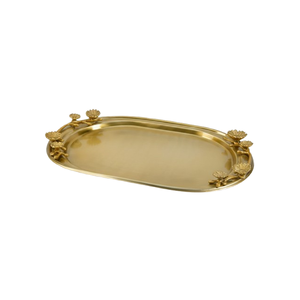 Plateaux de service attrayants, finition couleur or, forme ovale, pour la maison et les hôtels, pour servir des collations et des boissons sur la table. - Product Image 1
