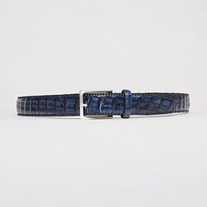 Cinturón de Cuero Genuino Azul con Hebilla de Pin, Patrón de Cocodrilo, para Uso Casual y Formal, Accesorios para Hombre, Cinturones de Cuero - Product Image 3