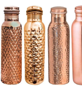 Bouteille d'eau en cuivre pour boire, avec verre en cuivre, qualité supérieure ayurvédique, artisanale, grande taille, martelée - Product Image 3