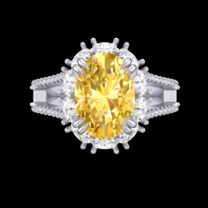Fancy Yellow Oval Cut Lab Grown <b>Diamond</b> <b>Ring</b> With Pave Setting Prong Claw Women's Luxury Engagement <b>Ring</b> - Product Image 5