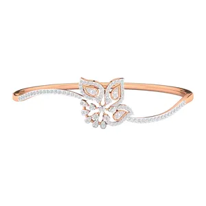 กำไลข้อมือเพชรเลี้ยงในห้องปฏิบัติการ 1.50 กะรัต สำหรับผู้หญิง ยี่ห้อ EtherStar Jewels รับรองโดย IGI ทองคำแท้ 18K ลายดอกไม้ผีเสื้อ ดีไซน์แบบ Bypass Cuff เครื่องประดับชั้นดี - Product Image 1