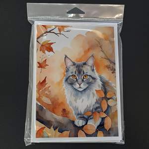 Australian Mist Cat in Fall Leaves Whimsical A7 Greeting Cards 8 Blank Note Cards with <b>Envelopes</b> <b>5x7</b> Size - Product Image 3
