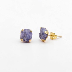 Raw Cushion Shape Tanzanite Gold Electroplated <b>Studs</b> Earrings Jewelry - Wholesale Handmade <b>Studs</b> <b>for</b> <b>Men</b> and Women - Product Image 2