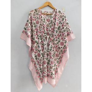 ชุดเดรสผ้าฝ้ายพิมพ์ลายโบโฮ คอวี แขนทรงปีกค้างคาว ทำมือ เป็นมิตรกับสิ่งแวดล้อม ระบายอากาศได้ดี เหมาะสำหรับใส่ไปชายหาด ทรงหลวม - Product Image 1