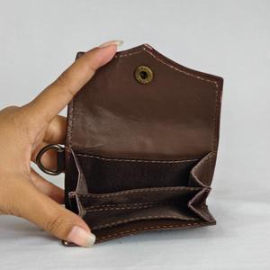Handmade Genuine Leather Card Holder With Hollow Out Design Vintage Style Button Closure Unisex Short Wallet - Product Image 5