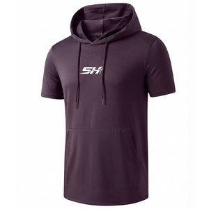 Breathable <b>Men's</b> <b>Short</b> <b>Sleeve</b> Training <b>Hoodie</b> With Custom Private Label Anti Wrinkle Drawstring Closure Kangaroo Pocket <b>Hoodie</b> - Product Image 5