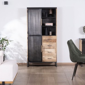 Vandana Crystal Contour designer <b>sideboard</b> in mango wood and fluted black metal - Product Image 1