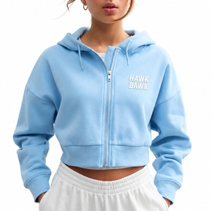 Hoodie court personnalisé pour femme en polaire avec fermeture éclair sur le devant, imprimé Hawk Bawk, manches classiques, style streetwear confortable, sur mesure pour femme - Product Image 1