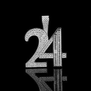 Pendentif personnalisé en moissanite numéro 24, initiales hip-hop en argent sterling 925, bijoux fins, pendentifs et breloques - Product Image 1