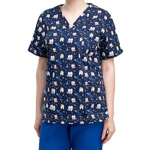Custom Women's Medical Scrub Set V Neck Hospital <b>Nursing</b> Uniform Polyester Jersey Top and Pants OEM - Product Image 4
