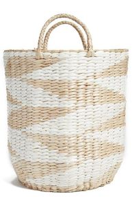 Grand panier en jacinthe d'eau avec motif blanc, panier de rangement décoratif fait main pour la décoration du salon et de la chambre - Product Image 2