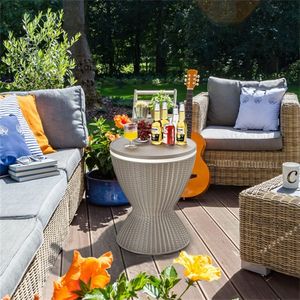 <b>Brown</b> 8Gal Outdoor Side <b>Table</b> with 2 Height Adjustable Drain Plug Imitation Rattan Ice Cooler for Outdoor Space - Product Image 3