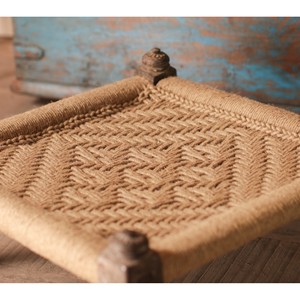 Handcrafted Wooden Jute Stool with Folk Art Design - Wholesale from India - Product Image 3