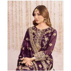 Conjunto de Fiesta de Diseñador, Top de Georgette Pesado con Estampado de Zorros, Pantalones Palazzo y Dupatta en Talla XL, Estilo Elegante - Product Image 2