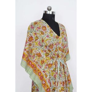 Kaftan imprimé floral de style coréen, robe tunique courte en coton naturel pour femmes, dentelle durable, taille plus, lavable, respirant, plage - Product Image 5