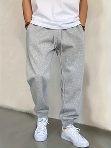 Men's Solid Color Cotton Joggers Plus Size Loose Fit Drawstring Waist Casual Sweatpants Autumn Wear Black Gray heavyweight GSM - Product Image 2
