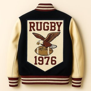 Custom Embroidered Varsity <b>Jacket</b> <b>Men's</b> Blue <b>Cream</b> Letterman <b>Jacket</b> with Eagle Patch and School Logo Preppy Style Autumn Wear - Product Image 6
