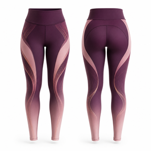 Leggings de yoga taille haute pleine longueur MEGAMAPLE avec découpes, motif géométrique, imprimé par sublimation, extensibles dans les quatre sens, en Spandex et Nylon - Product Image 1
