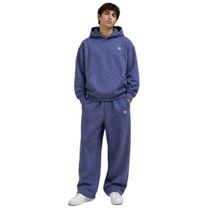Ensembles de sweats à capuche et pantalons de survêtement en molleton épais personnalisés avec strass sur toute la surface pour hommes, coupe ample, style streetwear scintillant - Product Image 1