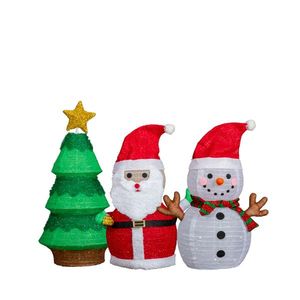 Set of 3 Pre-Lit Santa Snowman Christmas <b>Tree</b> Decorations 150 Warm White <b>LED</b> <b>Lights</b> Easy Pull-Up Holiday Decor - Product Image 3