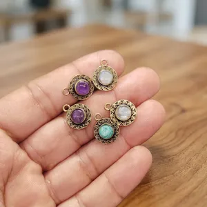 Conectores de Latón con Piedras Preciosas para la Fabricación de Joyería |   Eslabones de Latón Hechos a Mano con Piedras Preciosas Naturales |   Fornituras de Joyería al por Mayor - Product Image 3