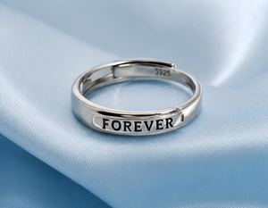 925 Sterling Silver Rhodium Plated Forever Engraved <b>Adjustable</b> <b>Ring</b> Unisex Promise <b>Ring</b> Minimalist Couple Jewelry Handmade - Product Image 1