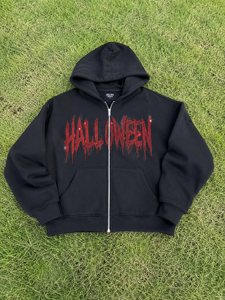 Custom Men Oversized Black Zip Up <b>Hoodie</b> with <b>Red</b> Graphic Print Heavyweight Streetwear Sweatshirt Casual Hip Hop Pullover <b>Hoodie</b> - Product Image 6