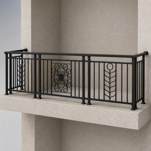 Rampe de balcon décorative en métal noir avec panneau à motifs floraux, design moderne de balustrade de sécurité pour terrasse extérieure - Product Image 3