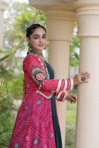 Traditional Indian Ethnic Blouse With Embroidered Red Jacket Black Lehenga Floor-Length Loose Fit Women's Wedding Wear <b>Dress</b> - Product Image 3