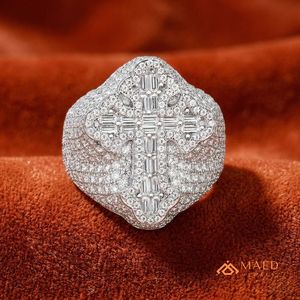 Bague Statement en Moissanite pour Homme, en Argent Sterling, Motif Croix, Large Bande, Bague de Cocktail, Luxe, Mariage, Anniversaire, Haute Joaillerie - Product Image 4