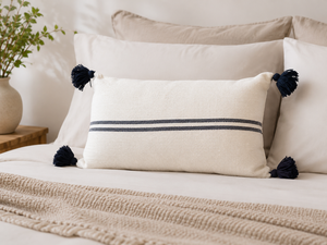 Funda de Cojín Rectangular a Rayas 100% Lino con Borlas, Funda de Almohada Decorativa Tejida Ecológica y Lavable para Sofá, Hotel y Hogar - Product Image 2