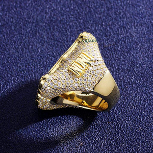 Men's 925 Silver 22K Gold Plated <b>Letter</b> A Moissanite Cocktail Ring Pave Setting Hiphop Party Jewelry - Product Image 2