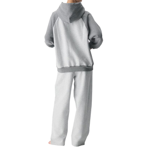 Conjunto Deportivo con Capucha para Mujer, Color Gris, Estilo Raglán, Manga Larga, Corte Holgado, Pantalones Casuales, Ropa de Otoño, 100% Algodón Transpirable - Product Image 2