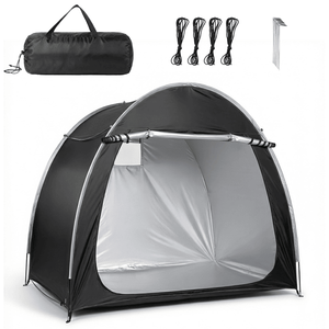 Tenda da campeggio doppia 6.8x4.9FT nera con telaio in fibra di vetro e telo Oxford 210D PU argentato, ideale per riporre biciclette - Product Image 1