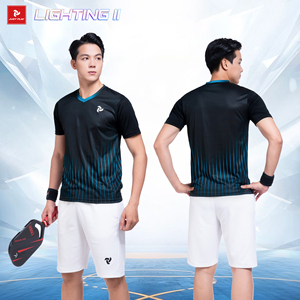 T-shirt de sport unisexe à col en V, manches courtes, rayé, pour badminton, pickleball, tennis, séchage rapide, polyester, coupe classique, LIGHTING II JP - Product Image 2