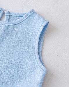 Girls Blue Sleeveless Top Shorts Set Sweet Style Solid Color Breathable Cotton Two Piece Outfit - Product Image 5