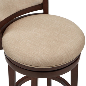 Taburete Giratorio de Madera de Teca con Asiento Tapizado en Lino, Silla Moderna de Altura Media para Barra, Mueble de Interior - Product Image 5