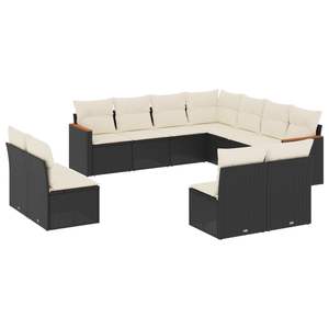 Ensemble de canapés de jardin en rotin moderne noir et crème, mobilier d'extérieur résistant aux UV, rotin PE, coussins en mousse haute densité, contemporain - Product Image 4