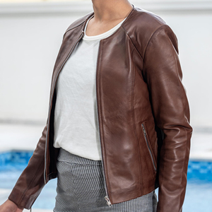 Fashionable Women Genuine <b>Sheepskin</b> Leather <b>Jacket</b> High Quality Collar Less Soft Thin Fashion Woman Leather <b>Jacket</b> - Product Image 5