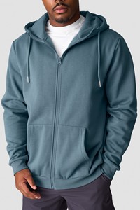 Sweat-shirt à capuche zippé pour homme, couleur turquoise, coupe classique, couleur unie, décontracté, en molleton français 100% coton, respirant, écologique, vêtement d'hiver - Product Image 3