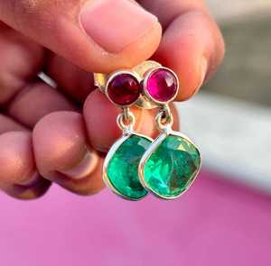 Ruby Emerald Sterling <b>Silver</b> <b>Stud</b> Earrings Dainty Gemstone Luxury Handmade Jewelry Elegant Gift For Women - Product Image 1