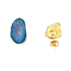 Goran Vogue Vintage Style Purple Geode Druzy Gemstone Geometric Trendy 24K Gold Plated <b>Brass</b> Women's Engagement Stud Earrings - Product Image 4