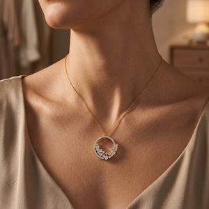 Collar con Colgante Circular de Diamantes CVD Cultivados en Laboratorio, en Oro Amarillo de 14k, con Corte Geométrico y Conjunto de Clústeres, para Mujer - Product Image 2